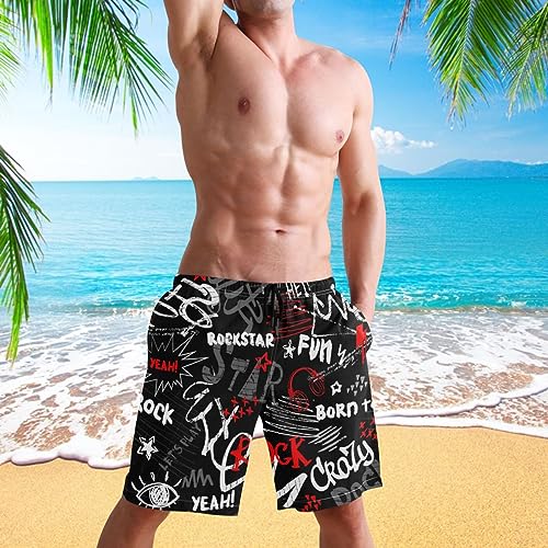 visesunny Men's Swim Trunks Headphone Spray Paint Words Rock Star Quick Dry Bathing Suits Beach Swim Shorts4