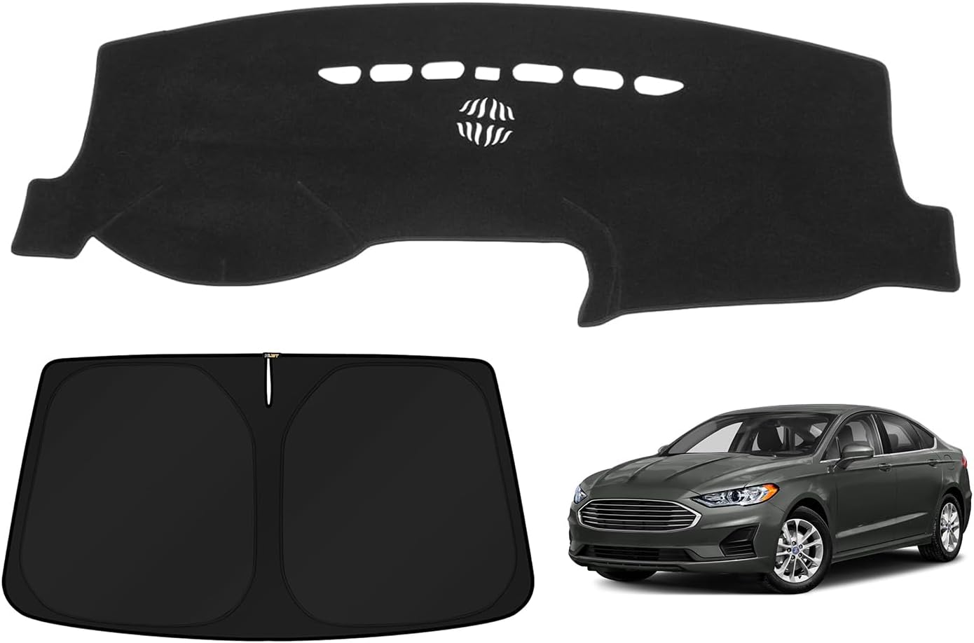 KUST Windshield Sun Shade for Ford Fusion 2013-2021 with Dashboard Cover Mat for Ford Fusion 2013-2020 Blocks UV Rays Keep Your Car Cooler Custom Fit Sunshade Windshield Glare