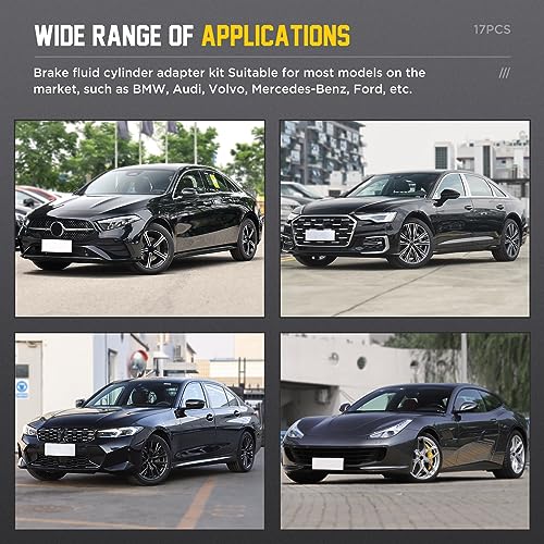 VKALTUL 17 PCS Bremsenentlüftungsgerät Adapter Set, Bremsentlüftung Adapter mit Ersatzadapter und 90°Winkelstückeadapter,Hervorragende Abdichtung