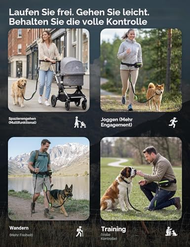 Pecute Joggingleine Hunde Mit Breiter Bauchgurt für Große/Mittel 15-55kg, wasserdichte Bauchtasche, Hundeleine zum Joggen Multifunktional Freie Kombination| Stoßdämpfendes Bungee, Dick Doppelgriffe