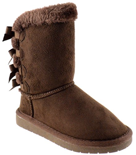 Forever Link Ann 34K Little Girls Shearling Bow Tie Fur Boots Brown 12 #TOP24
