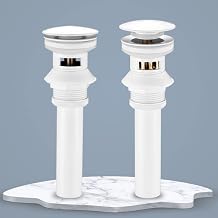 Desagüe desplegable con canasta, color blanco, desagüe de fregadero tipo empuje con desbordamiento, para lavabos de cocina