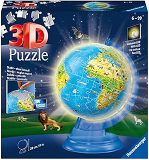 Ravensburger Light Up World Globe for Children Age 6 Years Up - 3D Jigsaw Puzzle - 180 Pieces - No Glue Required - Educational Gifts for Kids