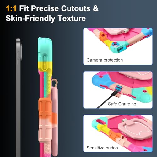 Image of Case for iPad (A16) 11th Generation 11 Inch 2025, Ubearkk for iPad 10th Generation 10.9 inch 2022 case with Screen Protector 360 Degree Rotating Stand Shoulder Strap Pencil Holder, Colorful Pink