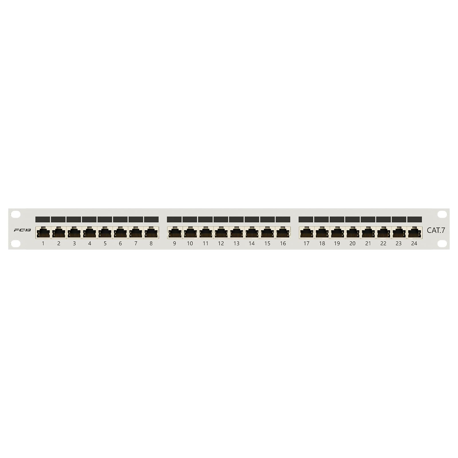 FGB Pannello patch CAT 7, pannello di distribuzione 24 porte, 19", 1U, grigio chiaro | Montaggio in rack da 19", montaggio server, RJ45 schermato, pannello patch di rete schermato, per switch di rete Gigabit