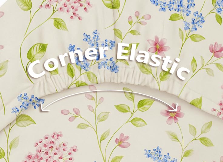 Image of HOMEKART 120 TC Cotton Rich Elastic Corner Fitted Bedsheet with 2 Pillow Covers | Double Bed 72x68+6 Inches | Wrinkle-Free, Super Soft & Breathable Floral Design | Pink & Blue