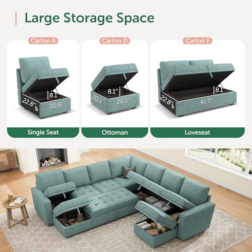 Image of HONBAY Modular Sectional Sleeper Sofa with Pull Out Couch Bed, U Shaped Couch with Storage, Sectional Couches for Living Room, Blue
