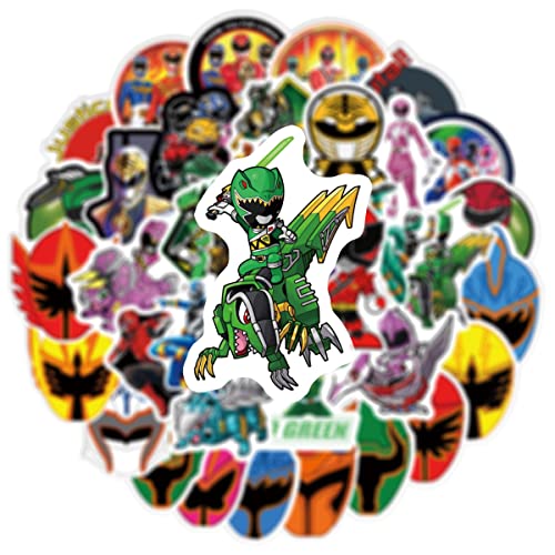 Lot de 50 autocollants Mighty Morphin Power Rangers - En vinyle imperméable - Pour ordinateur portable, enfant, voiture, moto, vélo, skateboard, valise,...