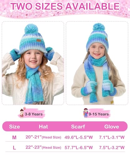 Kids Winter Hat Scarf Gloves Set, Girl Boy Toddler 8% Wool Warm Fleece Beanie Knit Neck Scarf Mittens Children Valentine Gift2