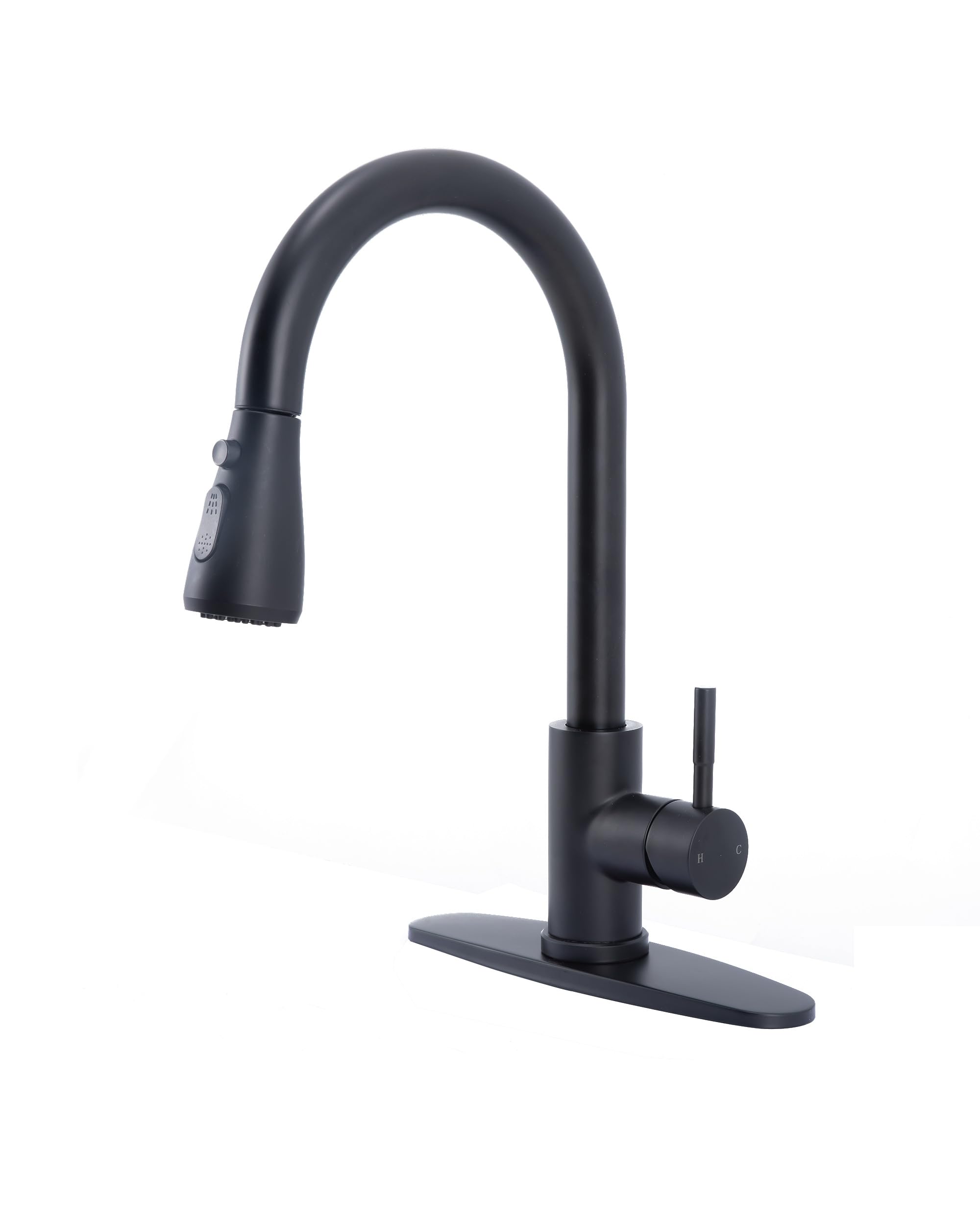 Rubinetti da cucina neri con ugello a discesa, rubinetto per lavello da cucina commerciale per lavabo, nero opaco ad arco alto, rubinetti a maniglia singola in acciaio inox a 1 o 3 fori per