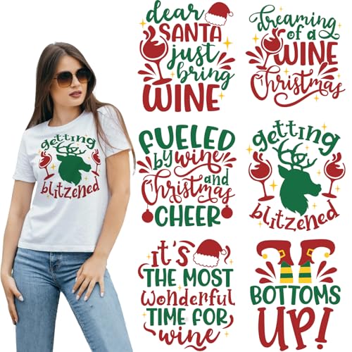 Elewins 6 PCS Christmas Quotes Iron on Heat DTF Transfers for Clothing