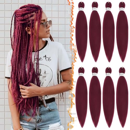BARSDAR Cheveux Tressés Pré-étirés, 66cm 8 Packs Rouge Longue Pre Stretched Braiding Hair pour Tresses Africaine Synthétique Crochet Braiding Extensions...
