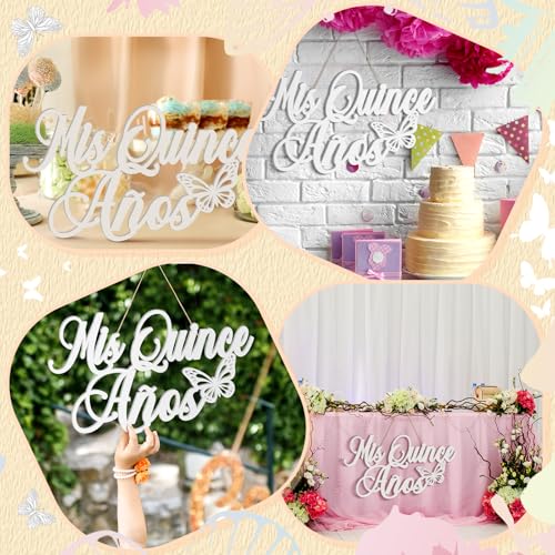 Image of Yuntau Mis Quince Anos Sign Quinceanera Decorations 15th Birthday Quinceanera Party Backdrop Wooden Banner Wall Decor Sign White Mis Quince Anos Birthday Gift for Wall Bedroom Photo Booth Decor Gift