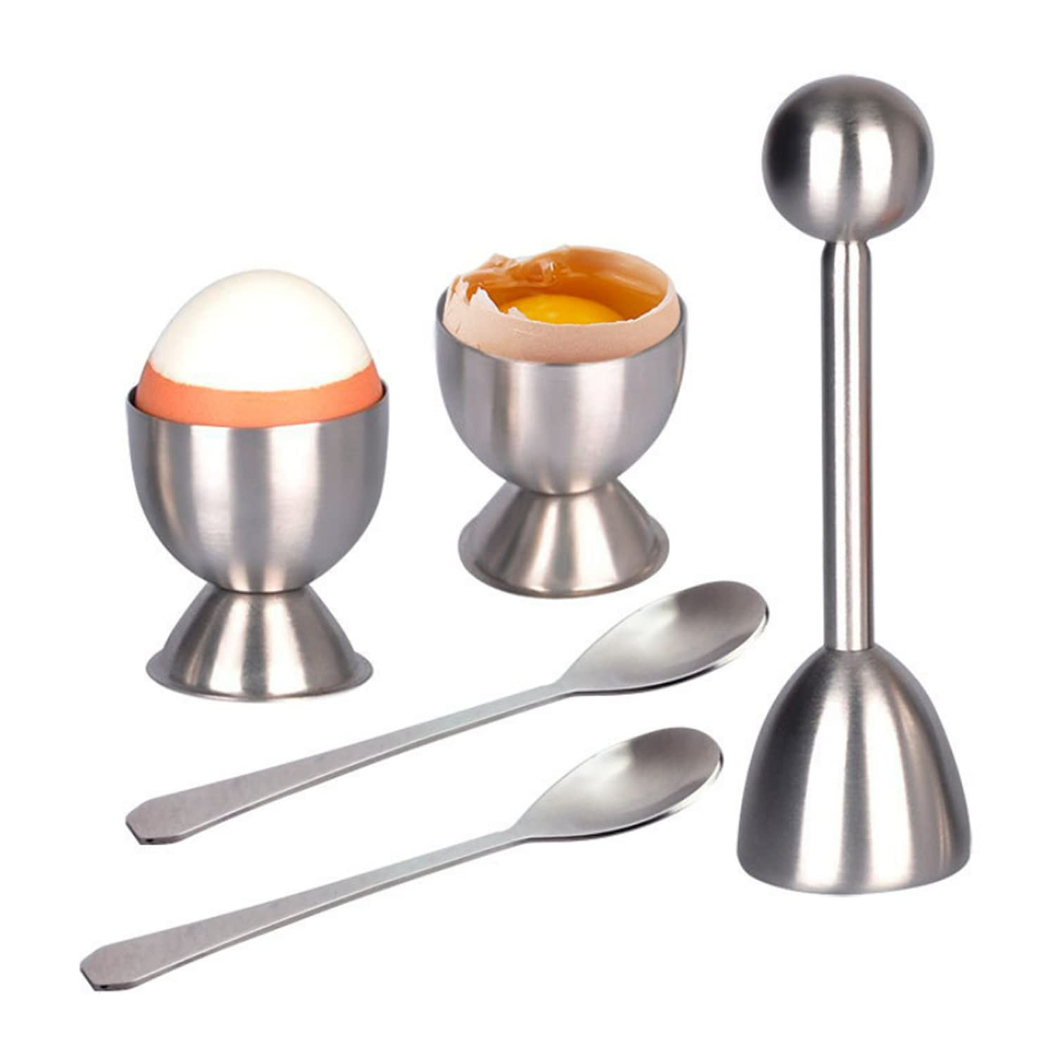 5PCS/set Stainless Steel Boiled Egg Topper EggShell Cracker Opener Egg Spoon Holder Kitchen Gadgets