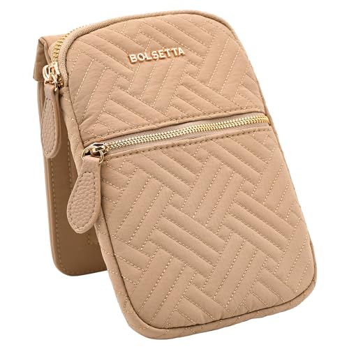 Bolsetta Magnetic Hip Pouch - RFID Blocking Pouch and Key Fob Protector - Zippered Pocket Magnetic Snaplock Attachment - Lightweight Travel Wallet Hip Bag for Concerts and Errands - Sandstone Quilt