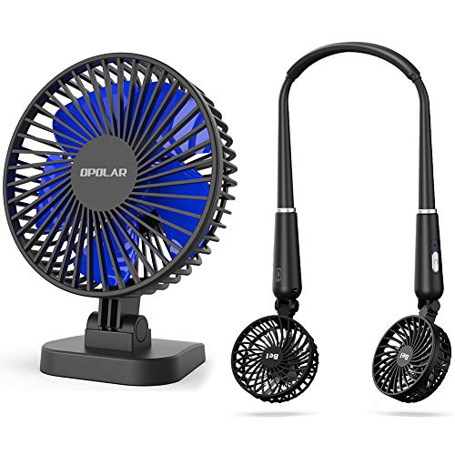 OPOLAR USB Desk Fan and 1500mAh Hand-free Neck Fan