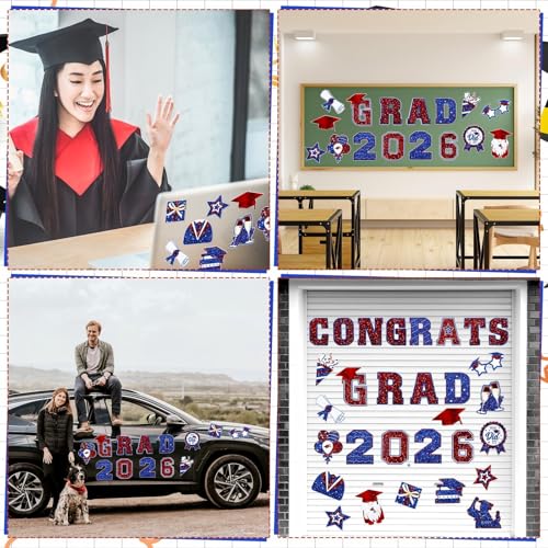 Image of Landhoow 30 Pcs Graduation Car Magnets 2026 Senior Graduation Car Decoration Bumper Sticker Congrats Grad Magnet Magnetic Refrigerator Decal for Grad Parade Party Supplies(Red, Blue)