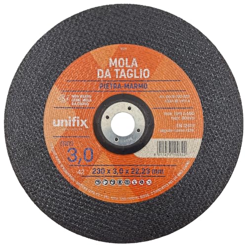 UNIFIX Mola Da Taglio Top per Pietra e Marmo, 230x3x22 mm, Centro Depresso, Velocità 80 m/s, 6650 RPM, Certificata FEPA/EN 13236, per Taglio a Secco di Materiali Edili
