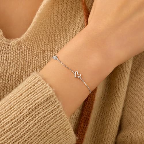Cute Dainty Love Heart Bracelet for Women 925 Sterling Silver 14K Gold Plated Adjustable CZ Charm Bracelet Mother Daughter Friendship Link Bracelets Jewelry Birthday Mothers Day Christmas Gifts2