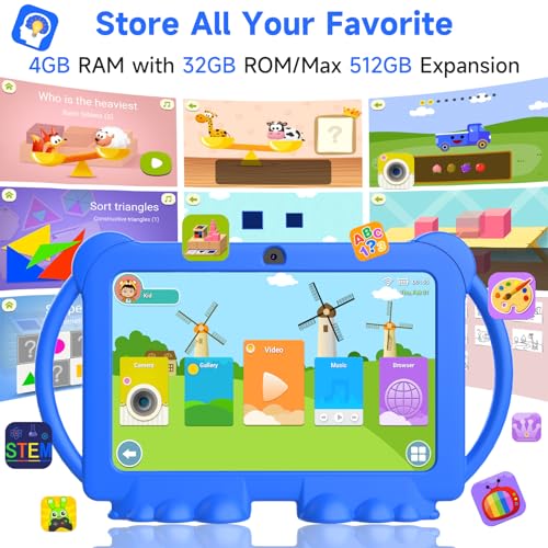Image of 2025 Kids Tablet, Android 12 Tablet for Kids 7 Inch, 4+32GB ROM (1TB Expansion), Child with Parental Controls, BT, WiFi, Dual Camera, Shockproof Case