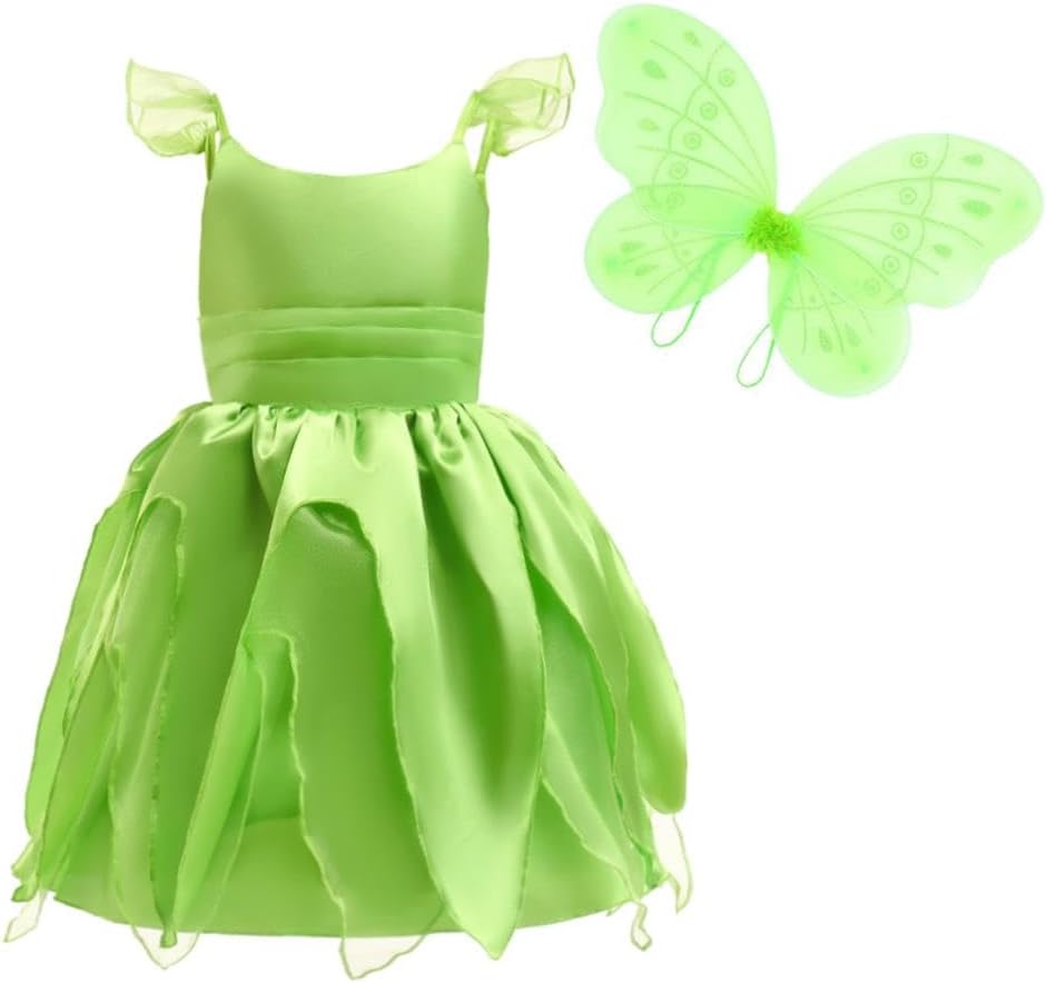 Dressy Daisy Green Fancy Fairy Costume with Butterfly Wings for Toddler and Little Girls Halloween Birthday Party Dress Up