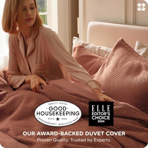Image of Bedsure Cotton Duvet Cover Queen - 100% Cotton Waffle Weave Burnt Orange Duvet Cover Queen Size, PureWoven Breathable Bedding Set for All Season, 3 Pieces, 90 inchx90 inch