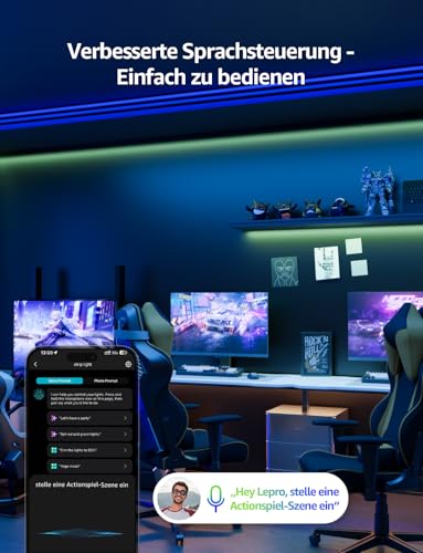 Lepro AI LED Streifen SE1, 20M Smart LED Strip RGB mit App-Sprachbefehle, Musik Sync, Personalisierter KI-Lichtdesigner, kompatibel mit Alexa&Google Assistant, für Party/Zuhause, Keine Fernbedienung – Bild 4