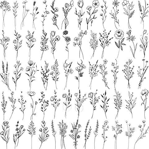 Moheer 15 Small Branch Black Tiny Flower Temporary Tattoos For Women Girl Floral Lavender Bouquet Fake Tattoos Temporary Realistic Sweet Pea Larkspur Grass Temp Tatoo Kids Adult Neck Face Hand Sticker Cover