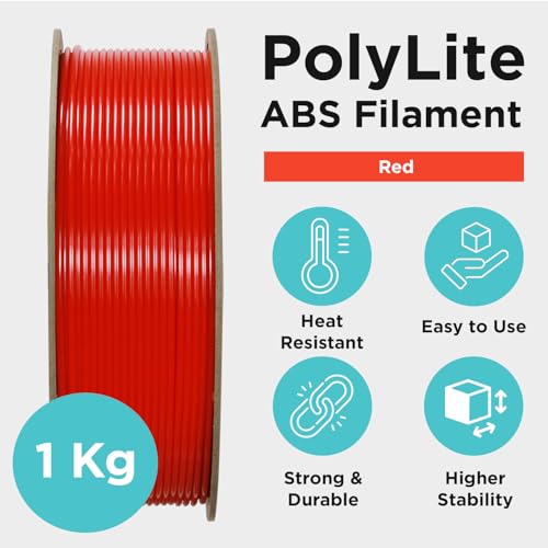 Image of Polymaker ABS Filament 1.75mm Red, 3D Printer Filament 1.75mm Heat Resistant 1kg - PolyLite ABS 3D Printing Filament 1.75mm, Strong & Durable, Dimensional Accuracy + /- 0.03mm