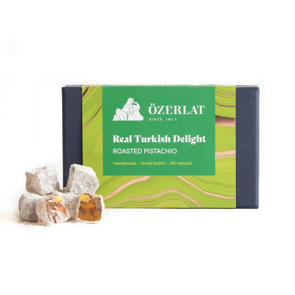 Real Turkish Delight, Roasted Pistachio – Luxury Gourmet Artisan Dessert Sweets, Premium Quality Natural Ingredients, Vegan, Gluten Free, (200g)