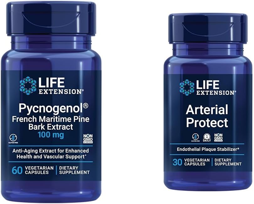 Life Extension Pycnogenol French Maritime Pine Bark & Gotu Kola Arterial Health Supplements - 60 & 30 Vegetarian Capsules