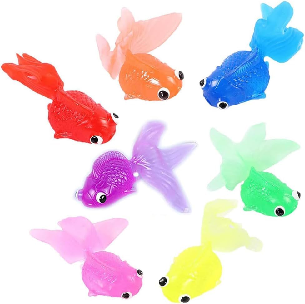 Heyumybit 21 Stück Plastik Schwimmende Fische,Dehnbare Neon Fische,Künstliche Schwimmende Fische,Weiche Gummi Goldfische für Goldfischbecken und Aquarien