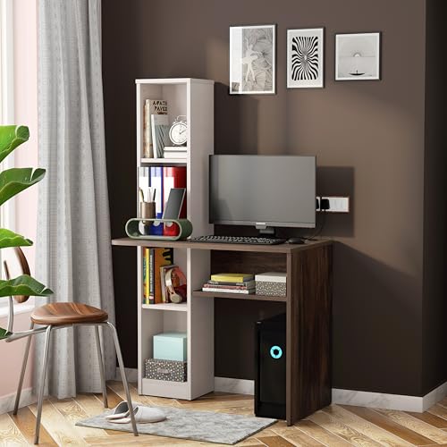 Image of Studio Kook Champion Engineered Wood Study Table with Storage, Matte Finish, 5 Shelves (Junglewood Fabric Finish)