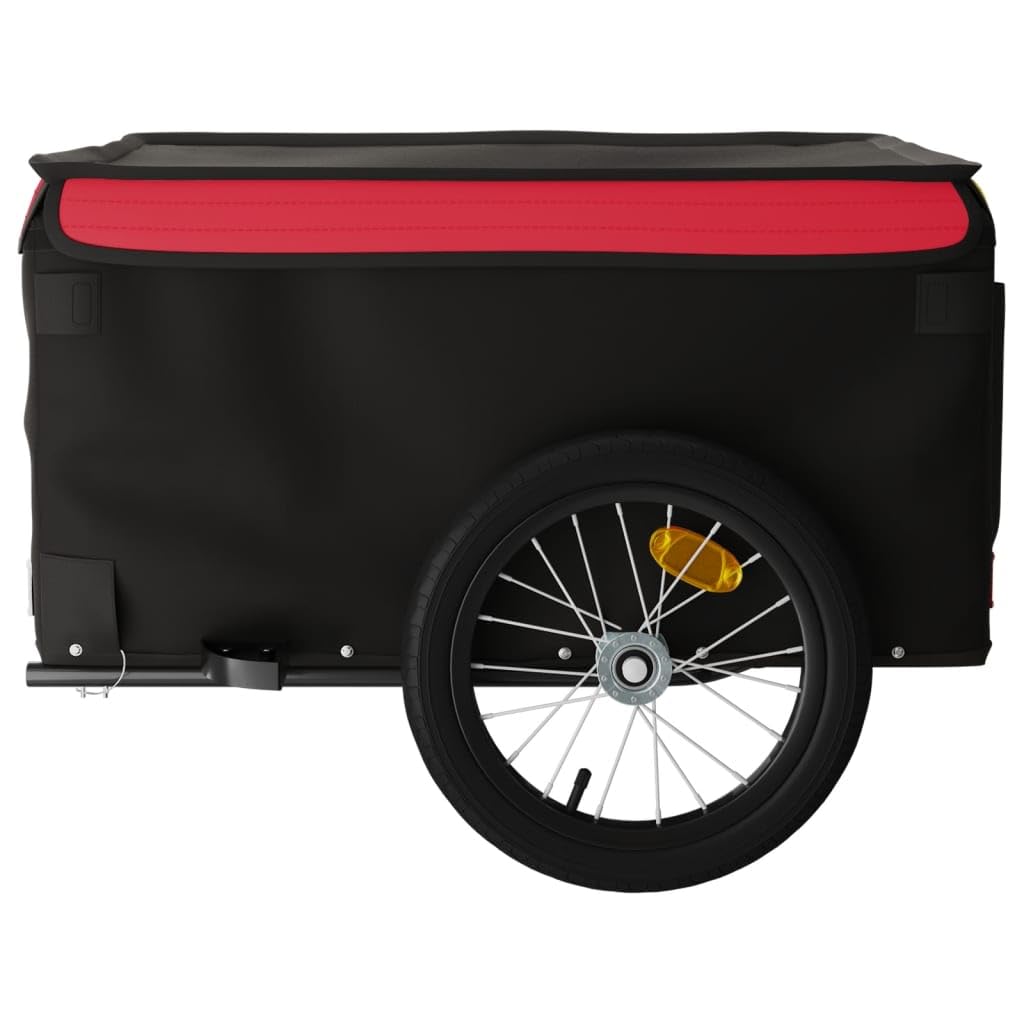 Remorque de vélo noire et rouge en fer, pliable avec embrayage, drapeau de sécurité, convient pour le transport de bagages, chiens, enfants, excursions en plein air, shopping