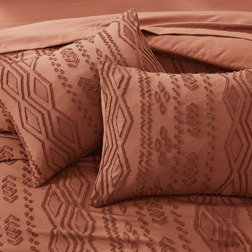Image of AMBERSPACE King Size Comforter Set Autumn Leaf, Tufted Boho Bedding Farmhouse Bed Set, All Season 7 Pieces Bed in a Bag with Sheets, Pillowcases & Shams
