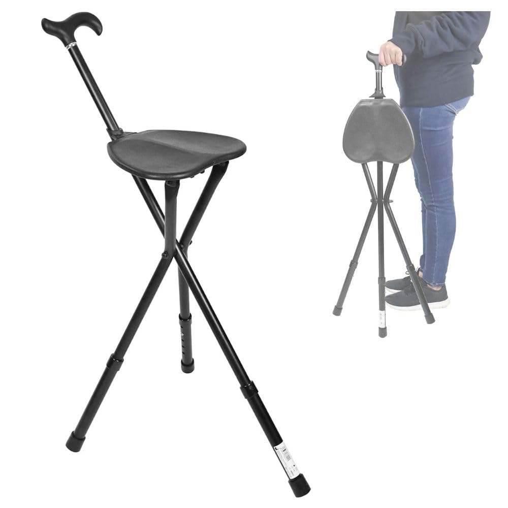 KMINA Baston Silla Plegable, Aluminio, Altura Regulable, 3 Patas - KMINA Pro