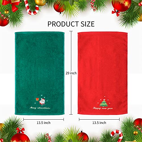 Pupopik 2 Pack Christmas Hand Towels , Christmas Bath Hand Towel, Kitchen Towels, Soft Washcloths 100% Cotton Towels For Bathroom Home And Xmas Christmas Decor Gift ,14 X 30 Inches (Green Red) #TOP5
