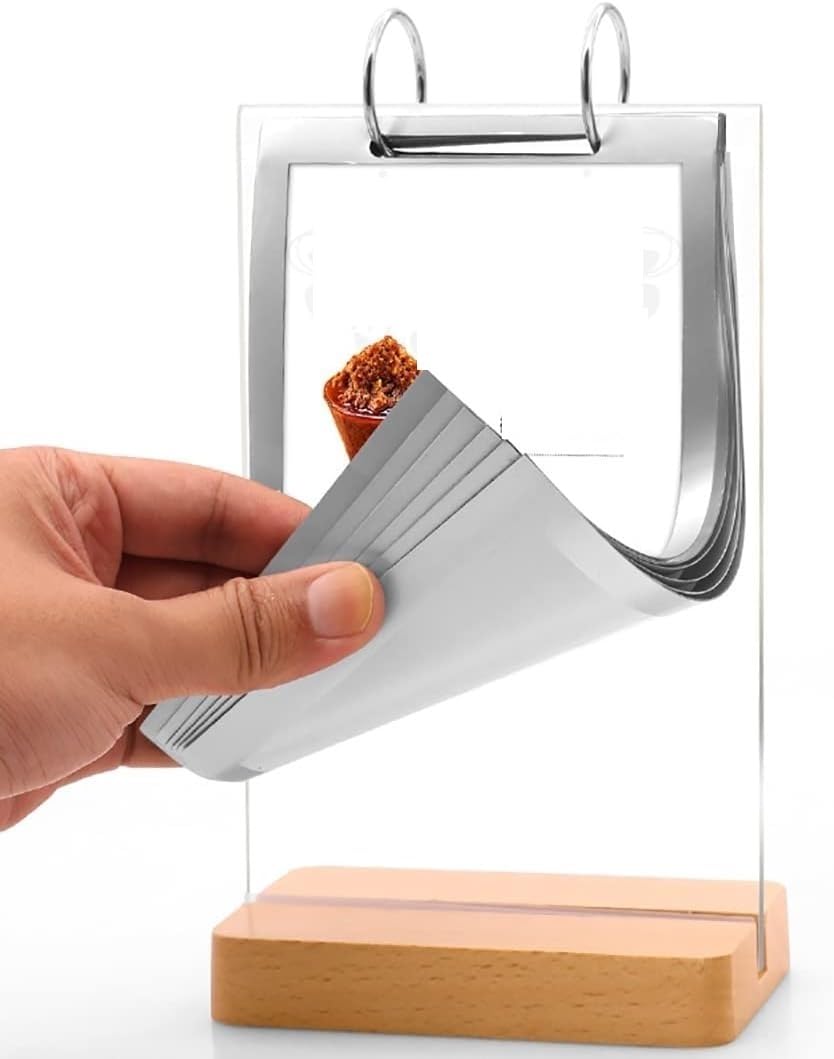 Expositor de Mesa de PVC Transparente con Base de Madera, Soporte de menú abatible de Doble Cara for restaurantes, hoteles y oficinas(230x330x65cm)