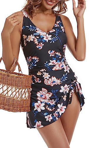 Image of Aidonger One Piece Swim Dress Swimsuits for Women Tummy Control Swimdress Skirt Bathing Suit