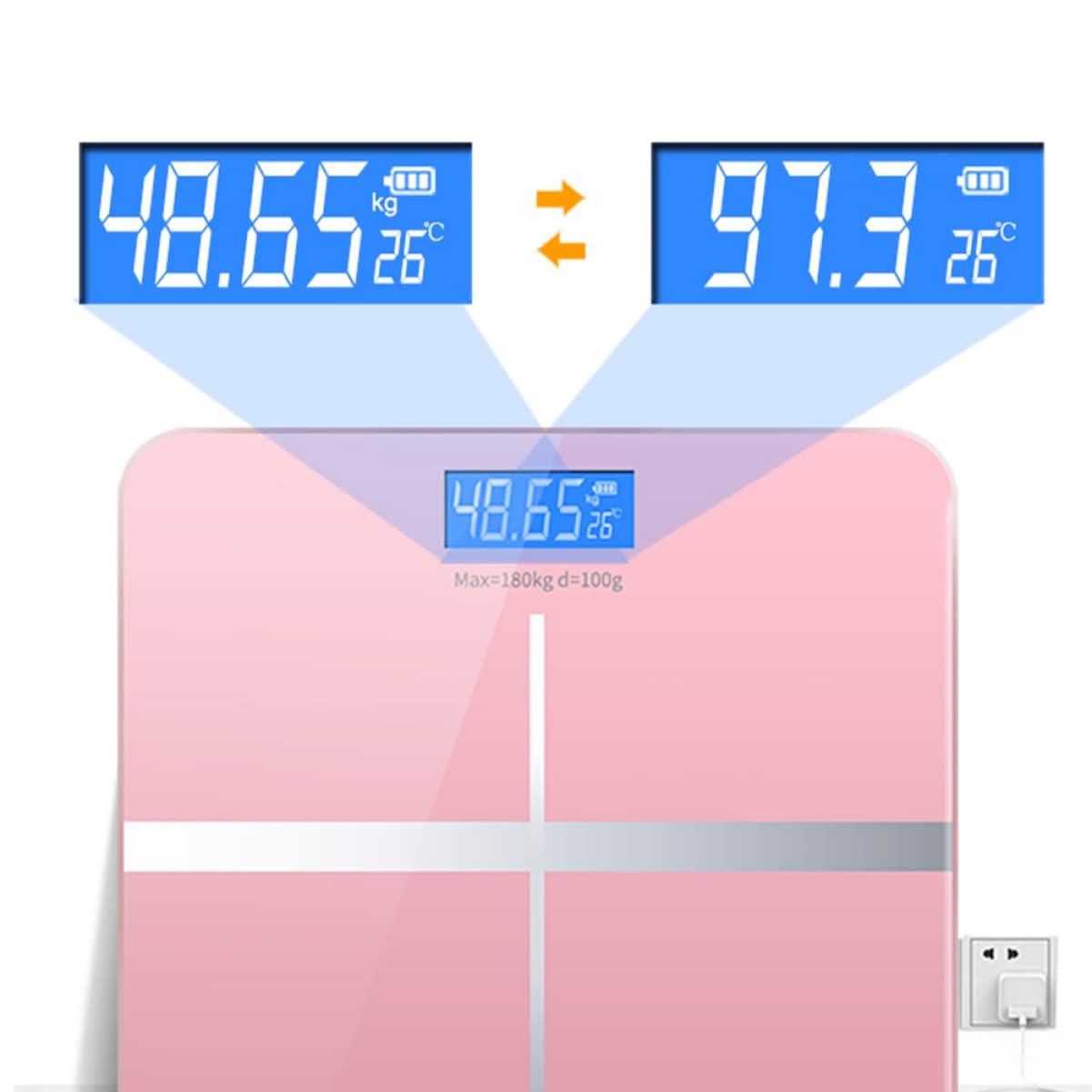 Bilancia Elettronica Ricaricabile USB Display Grande in Vetro Temperato, Design Unico e Elegante per Uso Domestico e Controllo Peso Corporeo