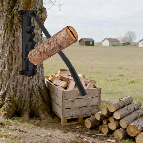 Astilladora manual de leña de hierro fundido, soporte de pared portátil para astillado de madera para interiores y exteriores, incluye 2 asas desmontables, porta leña, guantes y bolsa para leña