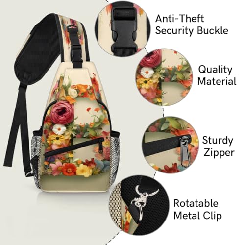 Bolso Sling para mujeres y hombres, patrón floral, multiuso miniatura 3