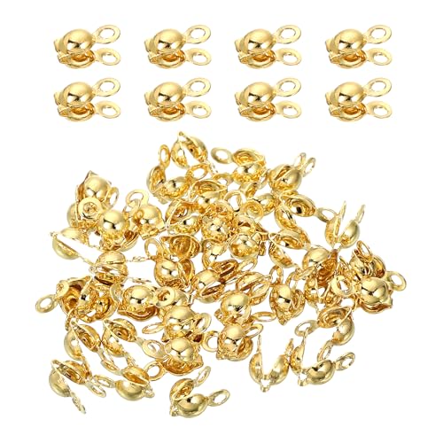 uxcell 100 Pcs 3.2mm Crimp End Caps, Clamshell Cord End Cap Connector Clasp Bead Tips Knot Covers Calotte End Crimp for DIY Jewelry Making, 18K Gold