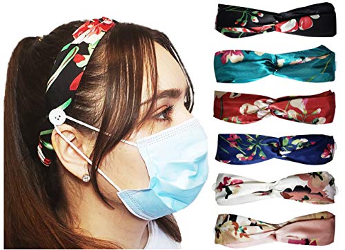Sove Essentials | 6 Pack Of Headbands With Buttons For Women- For Face Masks And Covers - Ear Saver Prevents Ear Irritation- Chiffon Hair Accessories For Nurses And Doctors. (6 Pack) #TOP1
