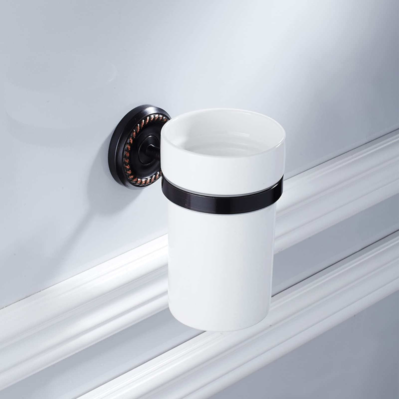 Escobillero Antiguo Negro, Cepillo Limpiador De Inodoro De Latón con Taza De Cerámica, Soporte para Escobilla De Inodoro De Baño Montado En La Pared