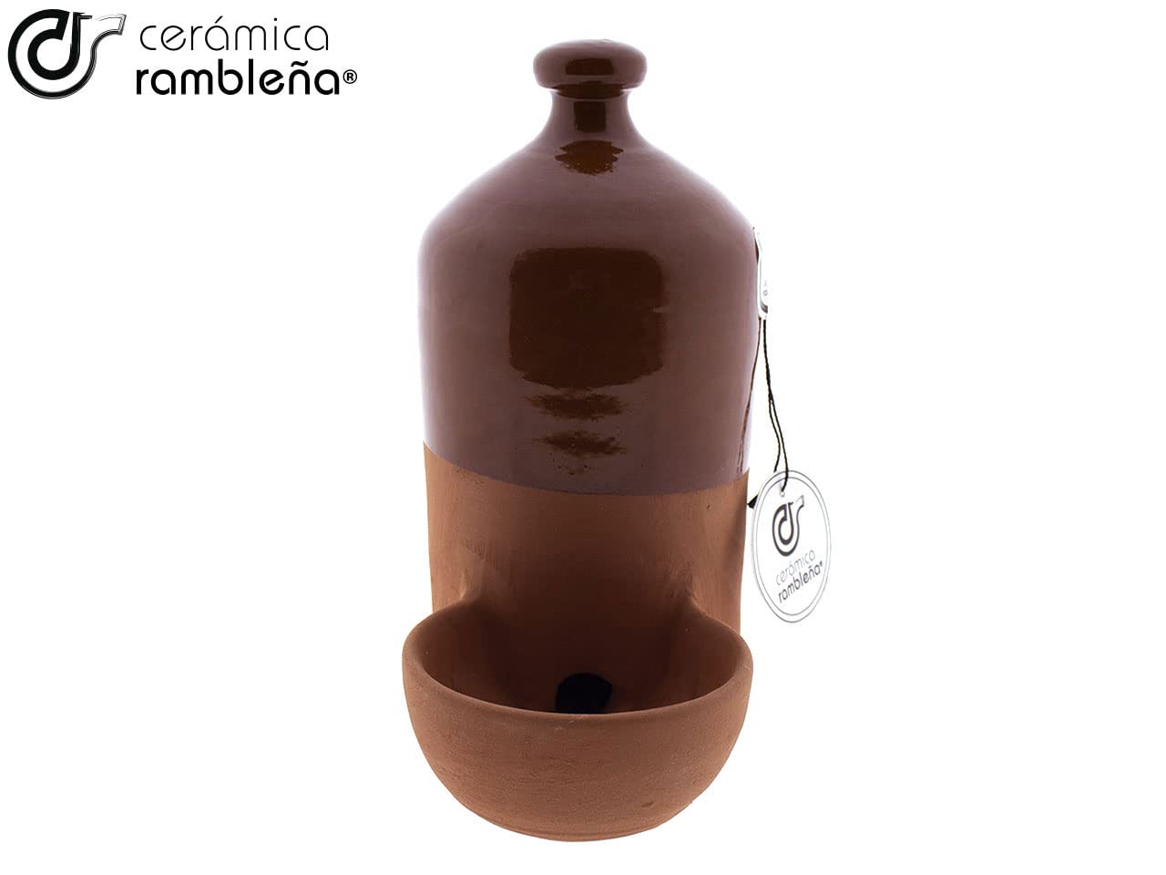 CERÁMICA RAMBLEÑA | Bebedero para mascotas y aves | Barro rojo de La Rambla (Córdoba) | Filo miel | 100% Hecho a mano | 4 litros | ECO