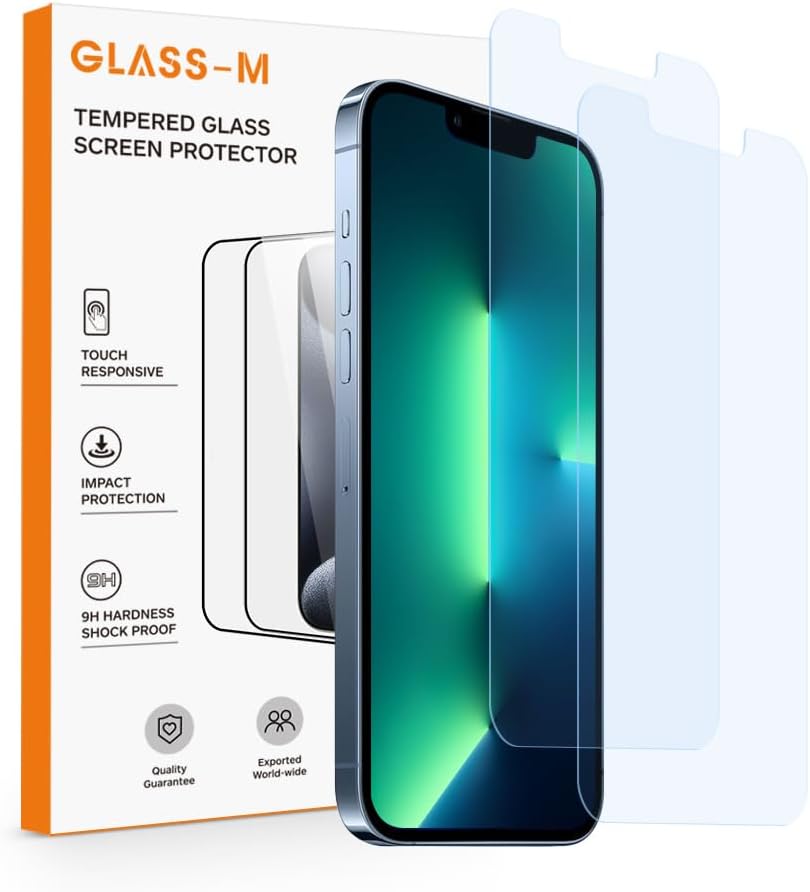 GLASS-M [2枚パック] ブルーライトカットスクリーンプロテクター iPhone 13 / iPhone 13 Pro / iPhone 14用 目の保護 強化ガラス フルカバー アンチグレアガラススクリーンプロテクター