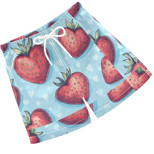 Pigsaly Boys' Swim Board Shorts Blue Love Strawberry Heart Boy's Swim Trunks Kids Swimwear S