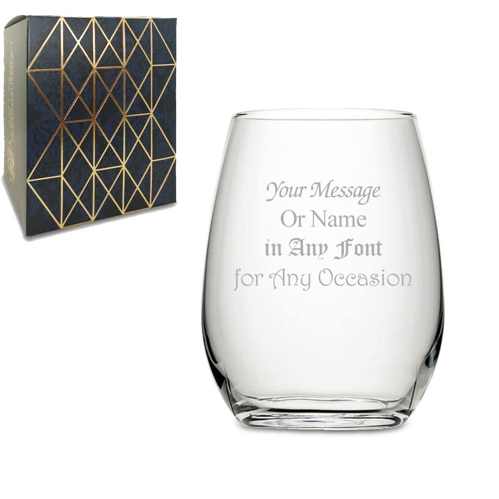 Personalised Engraved 590ml Amber Stemless Wine Glass with Gift Box, Customise with Any Message