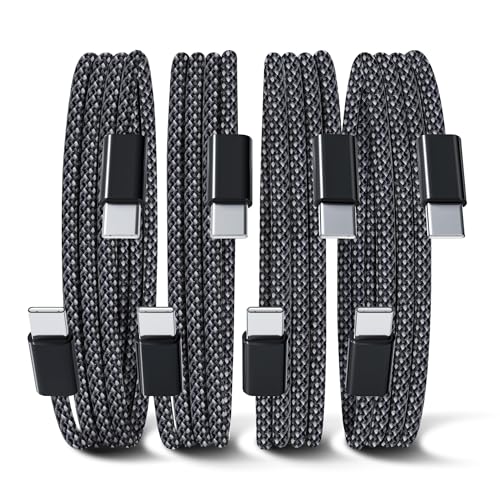 YISH Cable USB C a USB C Carga Rápida 60W：[4Pack 0.5M+1M+1M+2M] PD Cable USB Tipo C Carga Rápida Trenzado Nylon Datos Cargador Teléfono Compatible con iPhone 16 15 Pro Max Samsung S25 S24 iPad MacBook